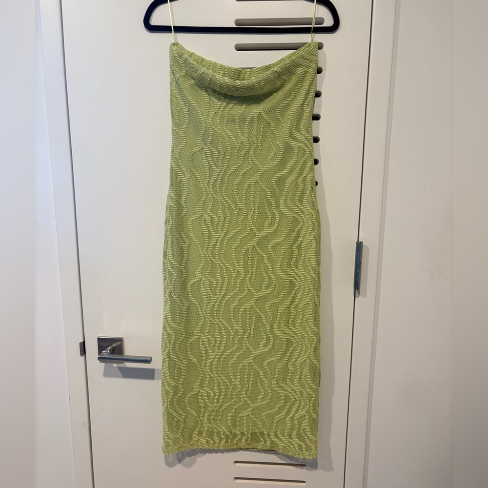 Lime Green Textured Tube Midi Dress